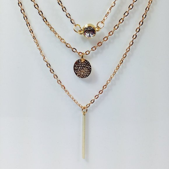 Trendy Elegant Gold Multi layer crystal necklace - Picture 2 of 4